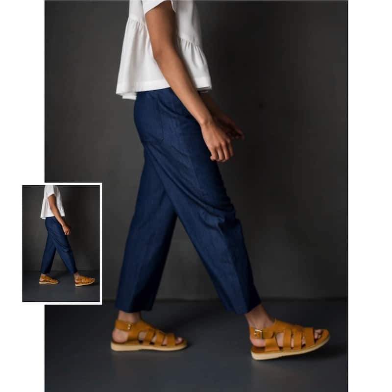 Fashion Model Wearing Merchant and Mills Sewing Pattern for Eve Trouser 6 - 18