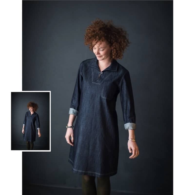 Fashion Model Wearing Merchant and Mills Sewing Pattern for Francine Dress Top 6 - 18