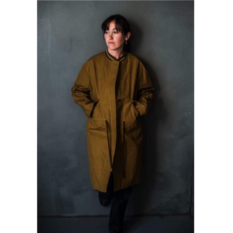 Fashion Model Wearing Merchant and Mills Sewing Pattern for The TN31 Parka Coat - Experienced 6 - 18