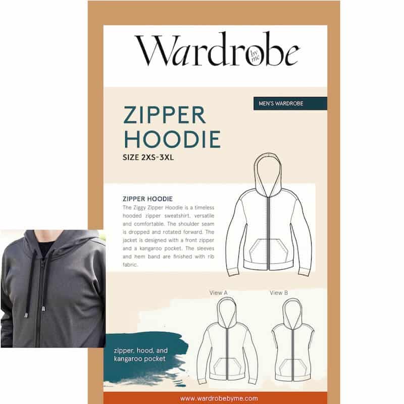 Model Wearing Wardrobe By Me Dressmaking Pattern for MENS Zipper Hoodie - Easy - intermediate