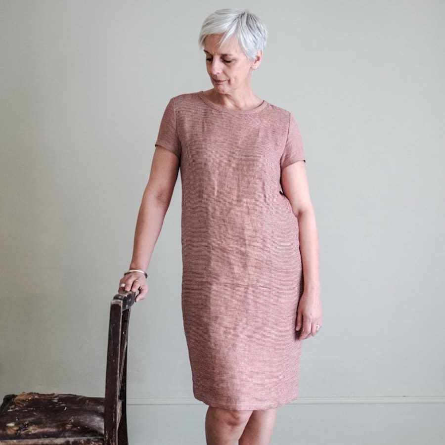 Fashion Model Wearing Merchant and Mills Sewing Pattern for The Camber Set Dress - Beginner 8 - 18