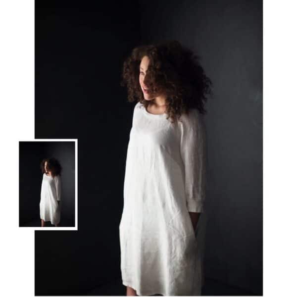 the fielder dress by Merchant and Mills in white linen