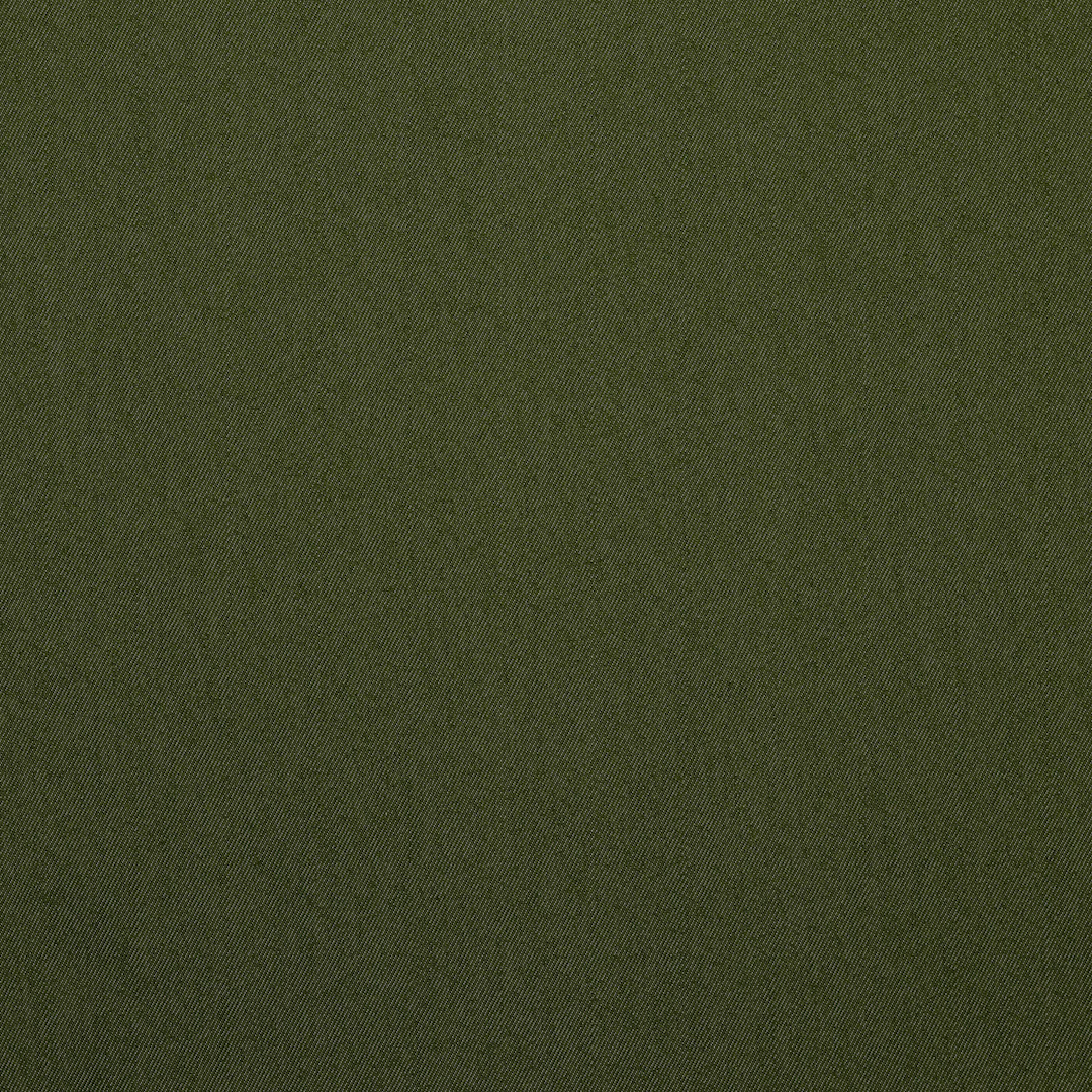 Moss green coloured stretch denim fabric close up