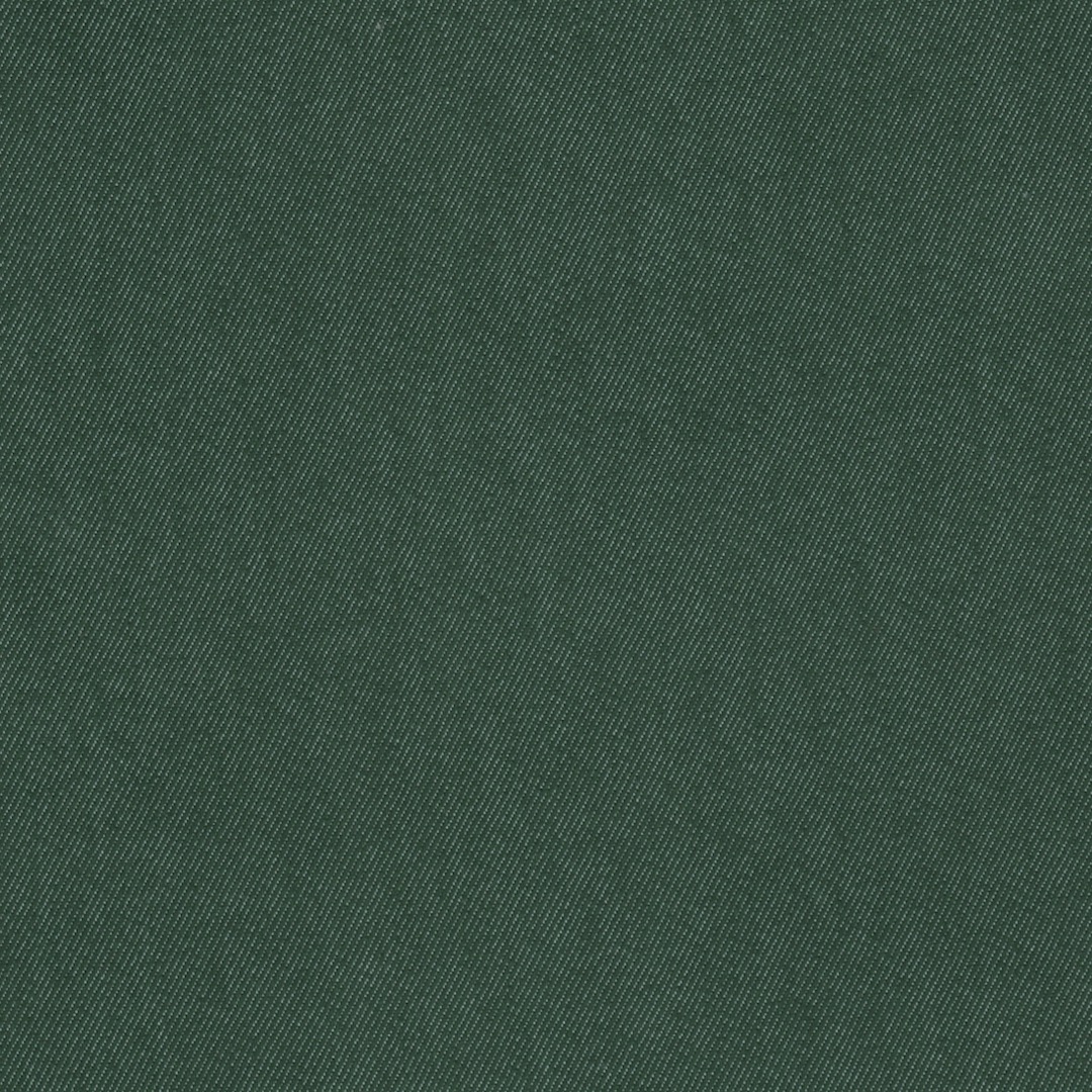 Dark forest green coloured stretch denim fabric close up