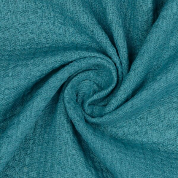 Organic Double Gauze Cotton Fabric in Plain in Blue Shadow 38