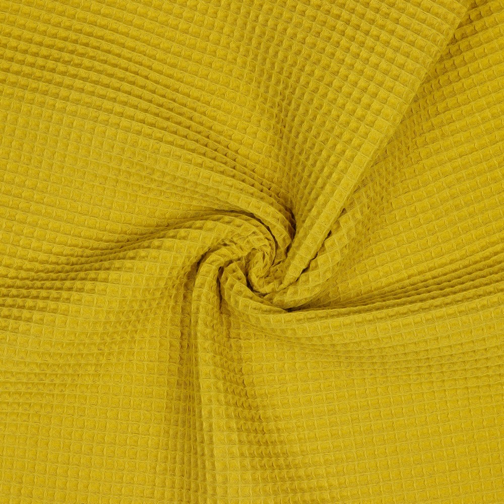 Cotton Honeycomb Waffle Plain Towelling & Dressmaking Fabric in Ochre