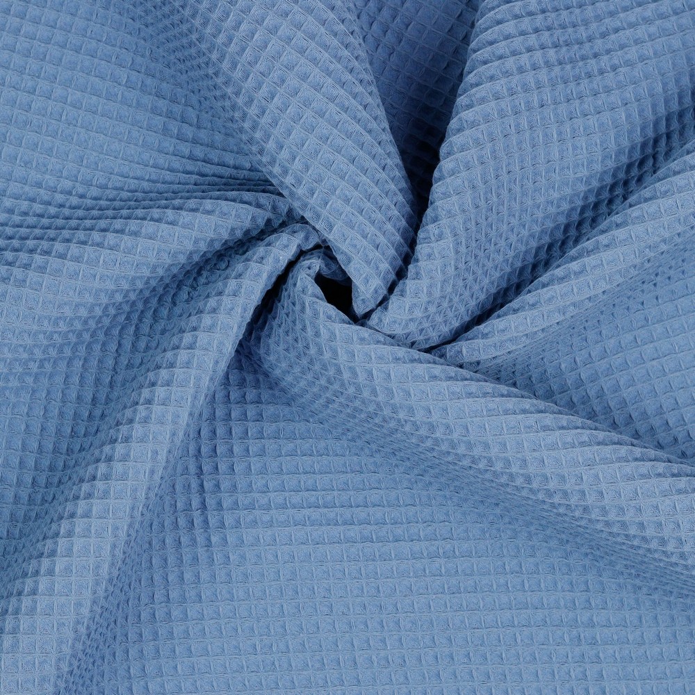 Cotton Honeycomb Waffle Plain Towelling & Dressmaking Fabric in Pale Sapphire