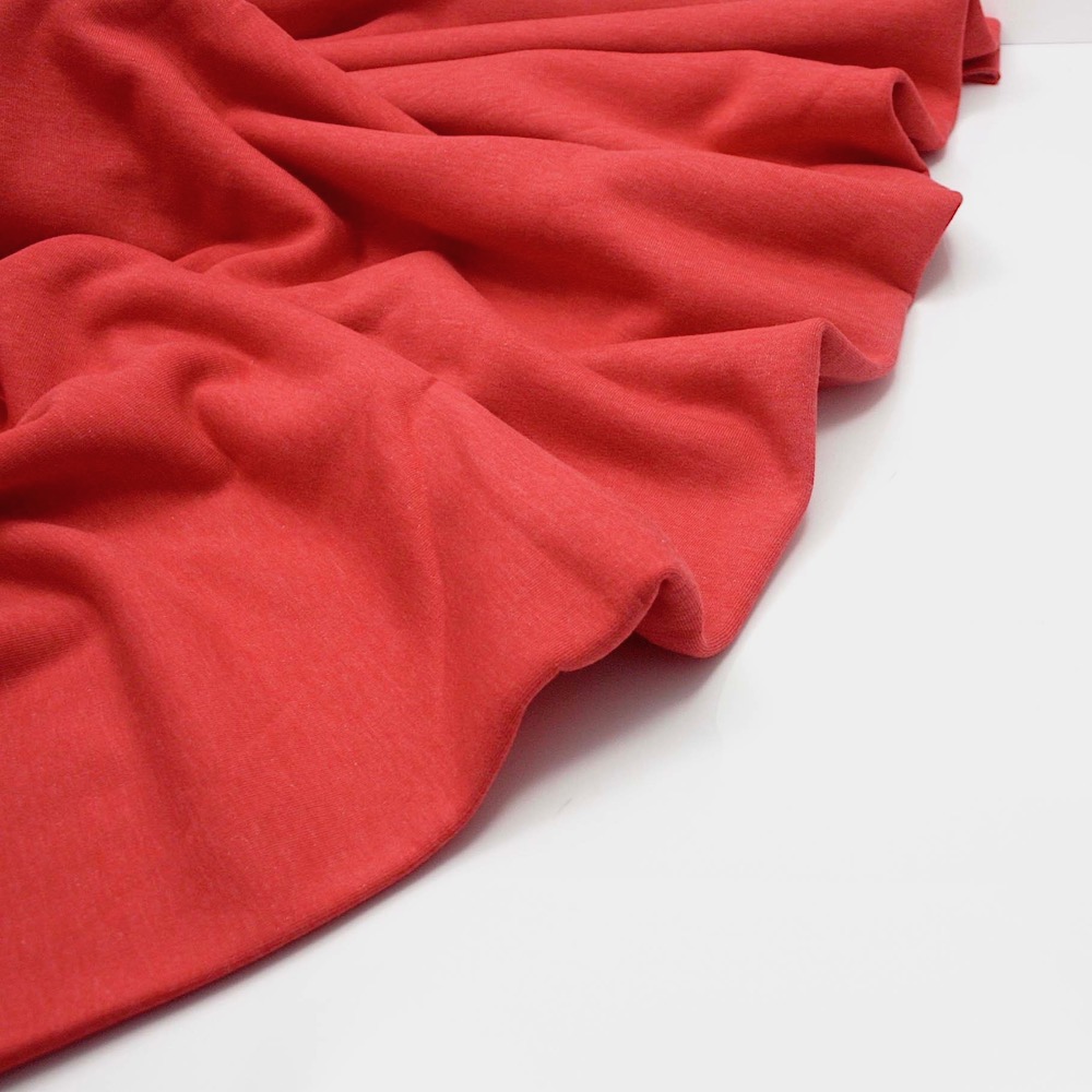 Brushed / Fleece Back Sweatshirt Jersey Dress Fabric in Melange in Strawberry Red