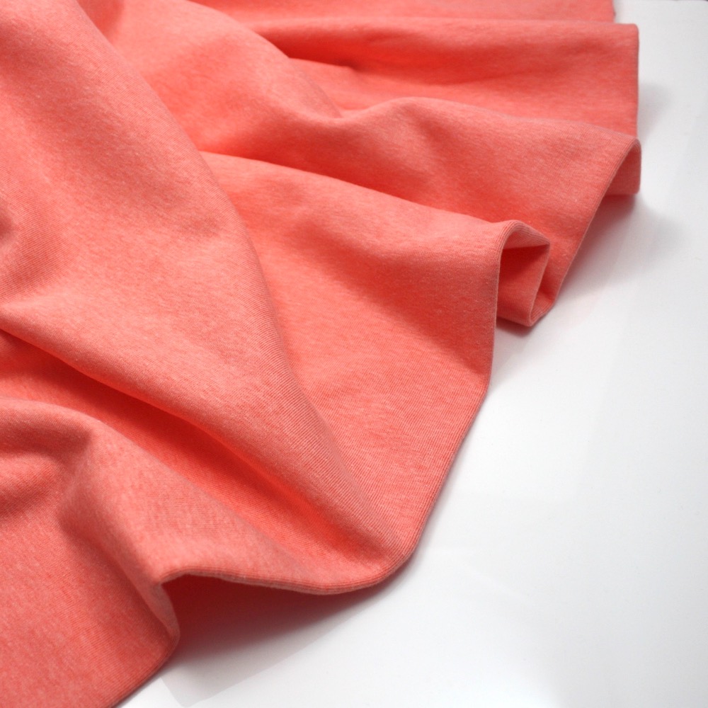 Brushed / Fleece Back Sweatshirt Jersey Dress Fabric in Melange in Peach