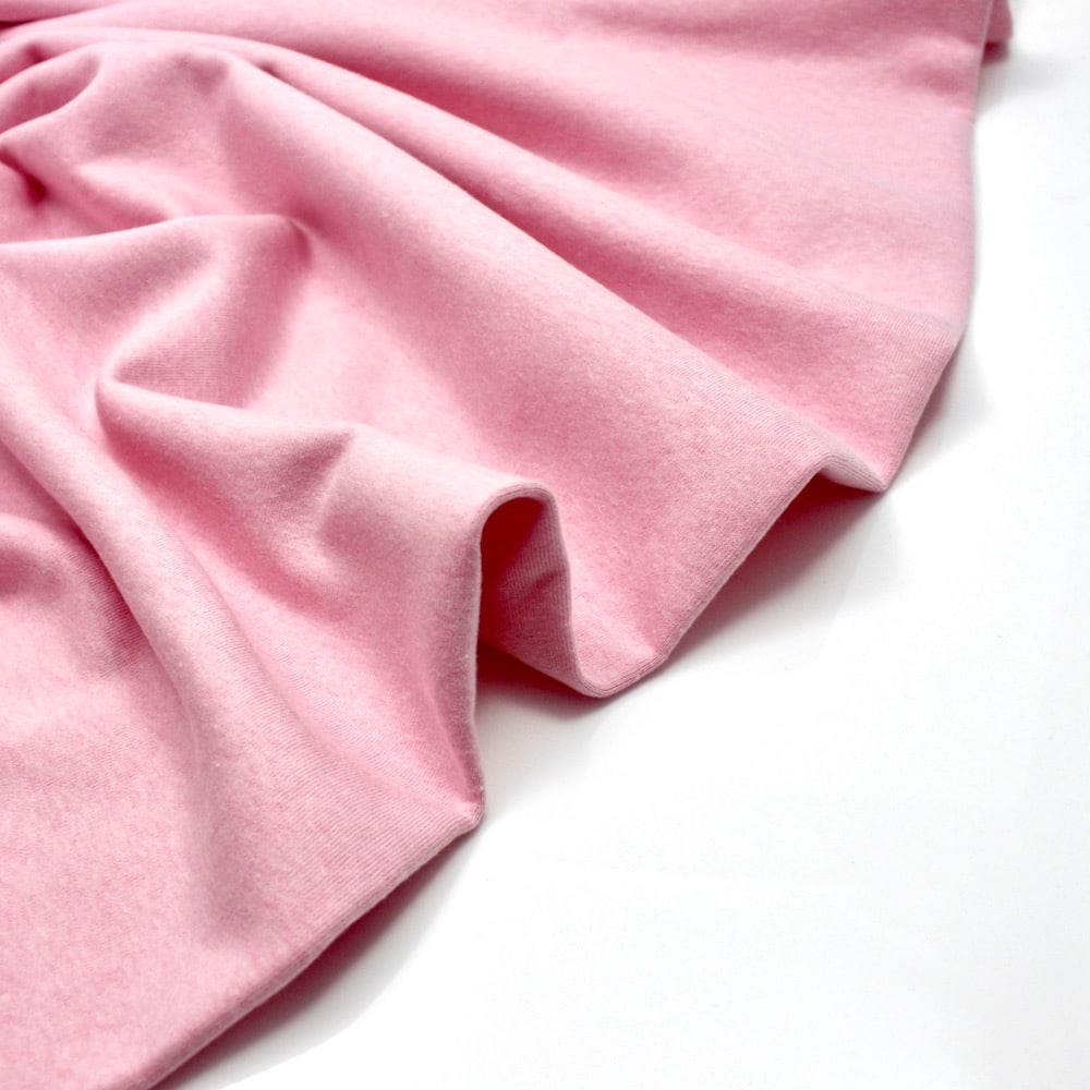 Brushed / Fleece Back Sweatshirt Jersey Dress Fabric in Melange in Marshmallow Pink