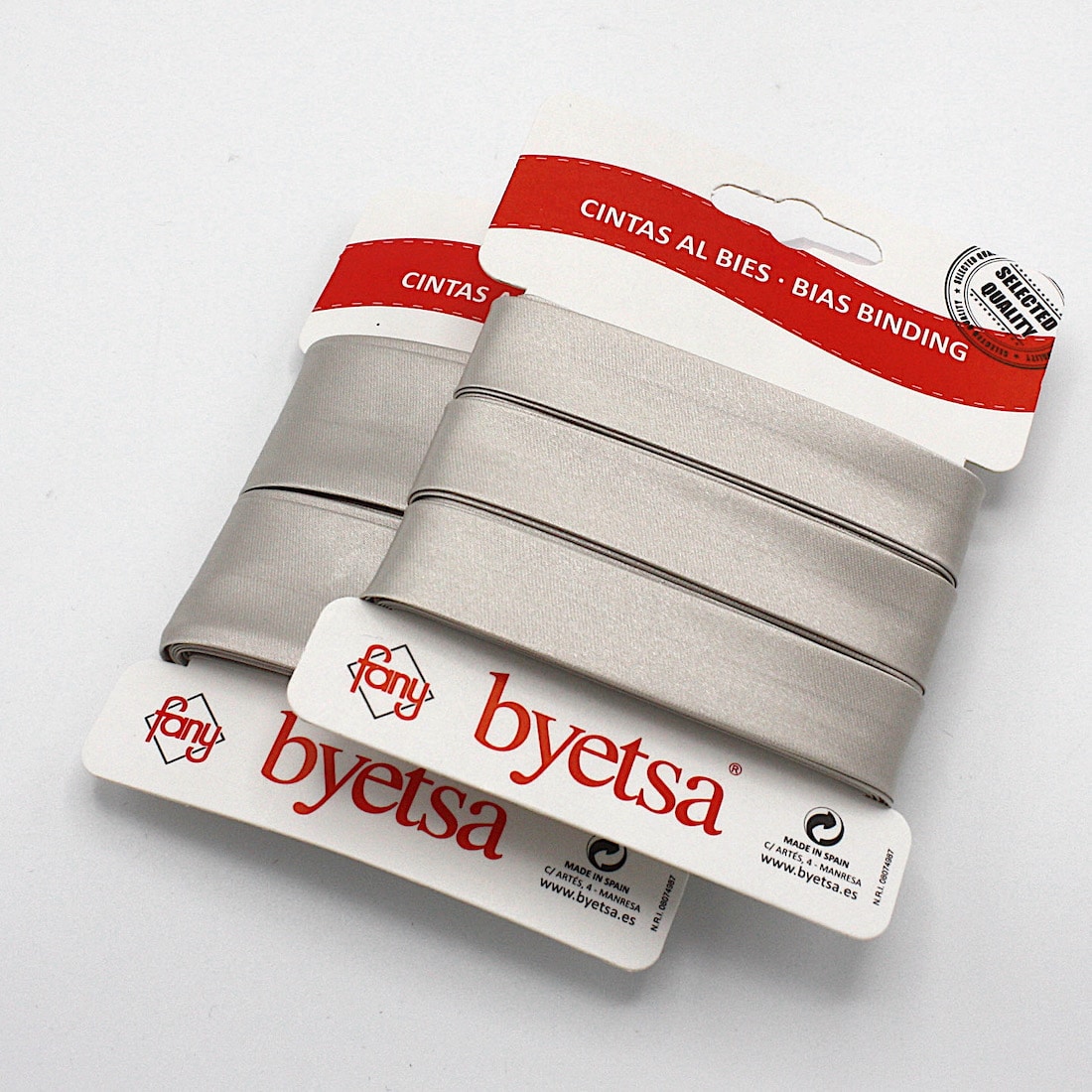 5 metres of Pre-packed Satin Bias Binding Tape in 18mm and 30mm width in Oyster 10