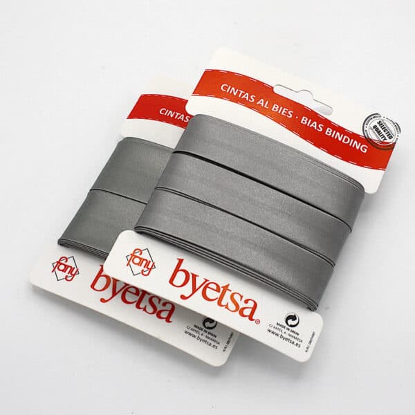5 metres of Pre-packed Satin Bias Binding Tape in 18mm and 30mm width in Pewter 11