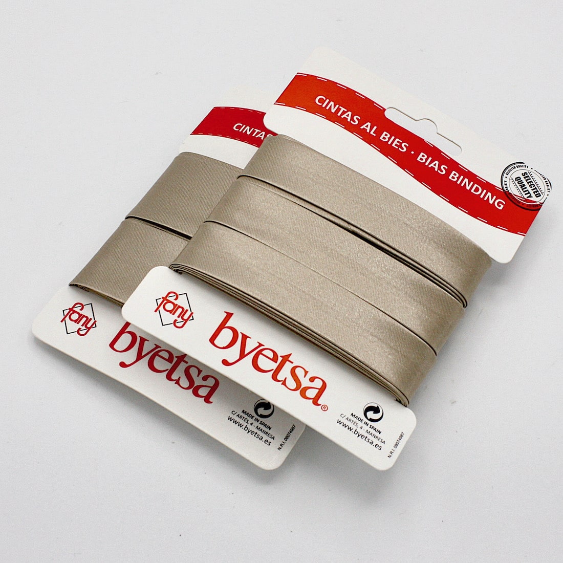 5 metres of Pre-packed Satin Bias Binding Tape in 18mm and 30mm width in Champagne 240