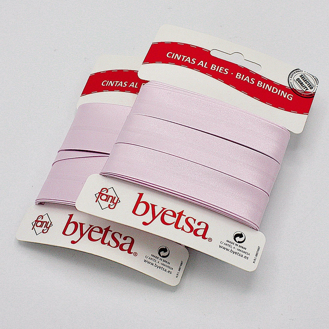 5 metres of Pre-packed Satin Bias Binding Tape in 18mm and 30mm width in Palest Lilac 268
