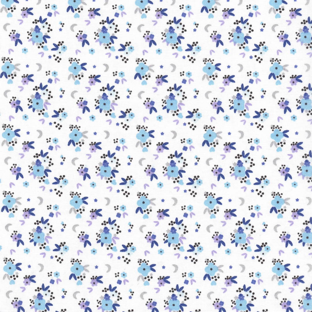 Fledi Floral Cotton Fabric in White - Blue 3u