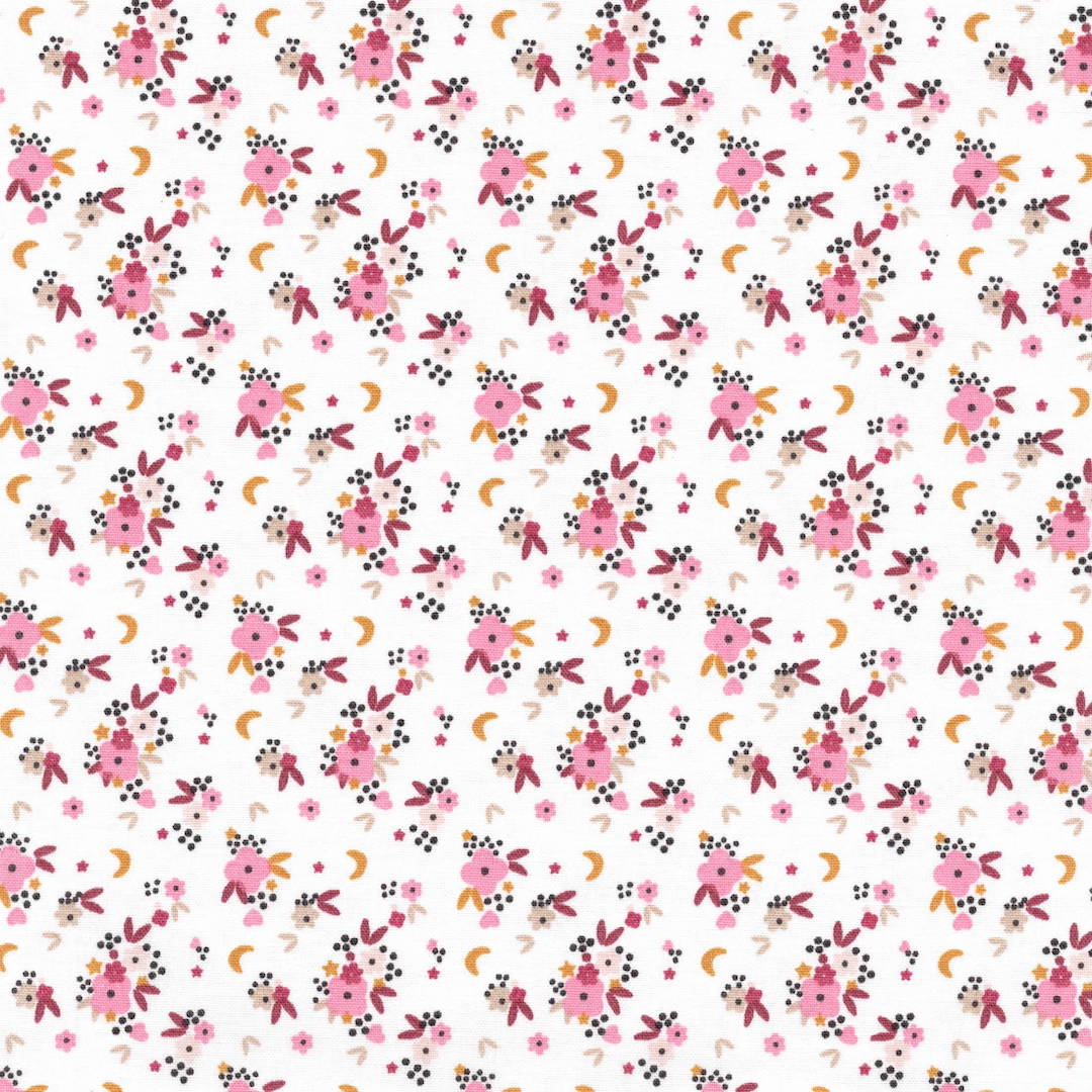 Fledi Floral Cotton Fabric in White - Pink 2u