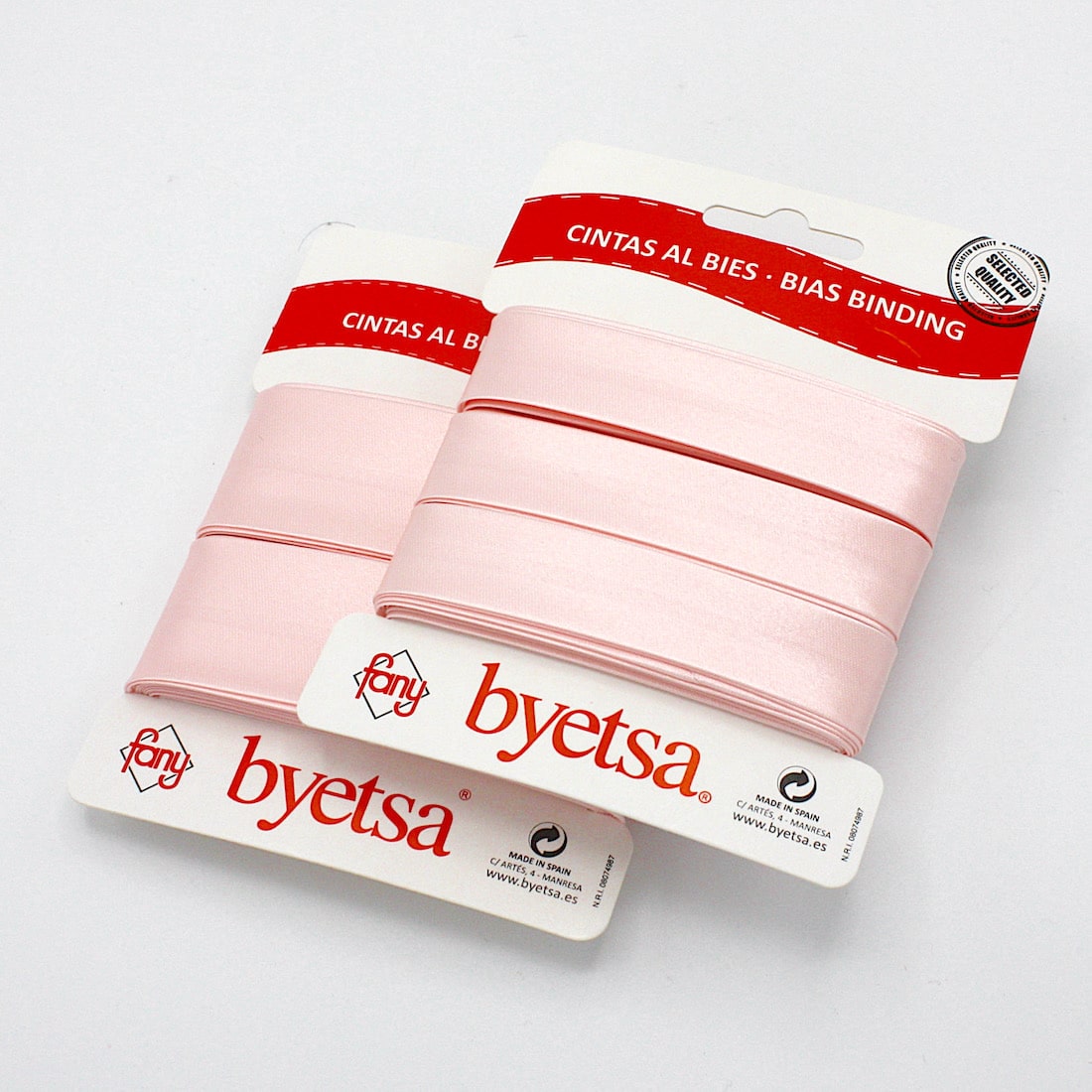 5 metres of Pre-packed Satin Bias Binding Tape in 18mm and 30mm width in Powder Pink 31