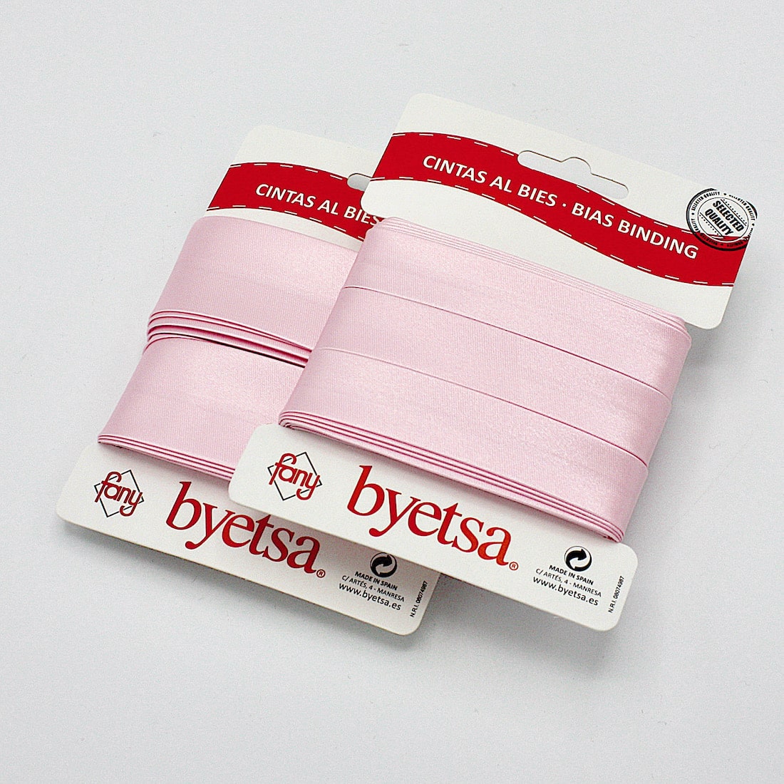 5 metres of Pre-packed Satin Bias Binding Tape in 18mm and 30mm width in Pale Pink 331
