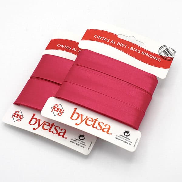 5 metres of Pre-packed Satin Bias Binding Tape in 18mm and 30mm width in Cerise 33