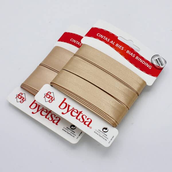 5 metres of Pre-packed Satin Bias Binding Tape in 18mm and 30mm width in Fawn 40