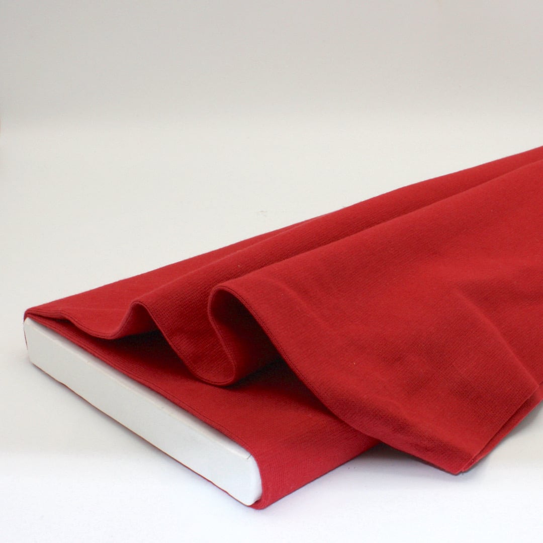 Organic Cotton Jersey Tubular Cuffing Fabric Plain in Rich Red 09