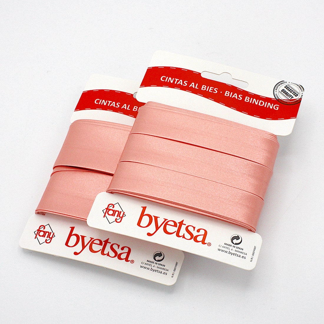 5 metres of Pre-packed Satin Bias Binding Tape in 18mm and 30mm width in Pastel Blush 80