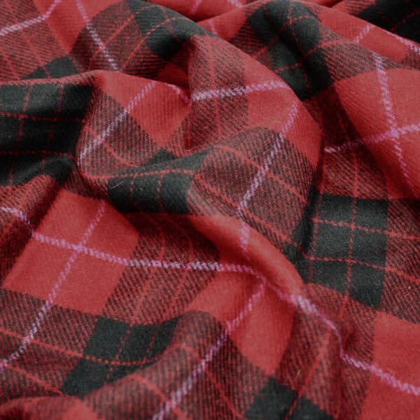 Abraham Moon 100% Wool Tweed Check Tartan Fabric in Red Monroe