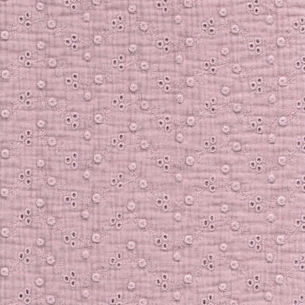 French Embroidered Double Gauze Fabric in Adele in Pink Petal