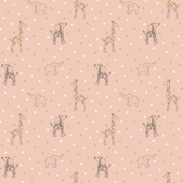 GOTS Organic Pastel Animals Galore Cotton Poplin Fabric in Pastel Pink