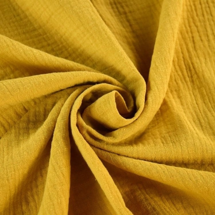Organic Double Gauze Cotton Fabric in Plain in Ochre Mustard 11
