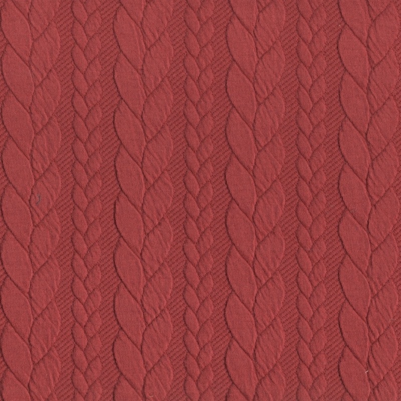 Cable Knit Fabric Jersey Dress Fabric in Bramley Red 540