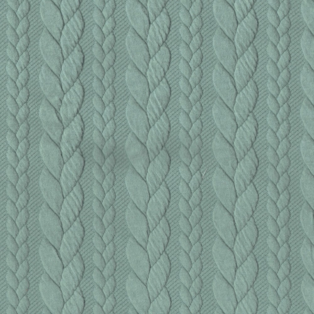 Cable Knit Fabric Jersey Dress Fabric in Duck Egg Green 306