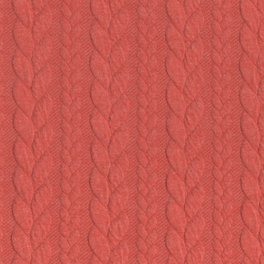 Cable Knit Fabric Jersey Dress Fabric in Rich Coral 420