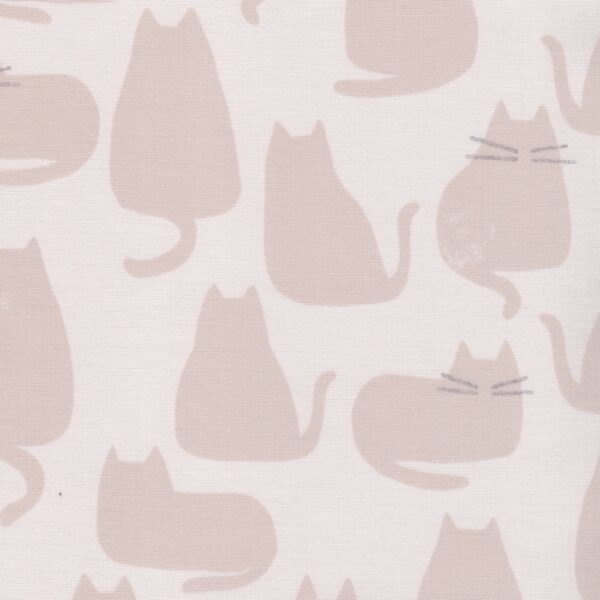 Makower Whiskers Cat Cotton Fabric in Cream