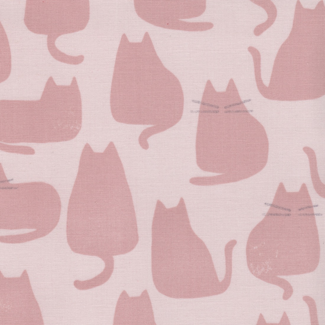 Makower Whiskers Cat Cotton Fabric in Pale Pink