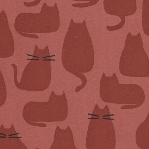 Makower Whiskers Cat Cotton Fabric in Terracotta