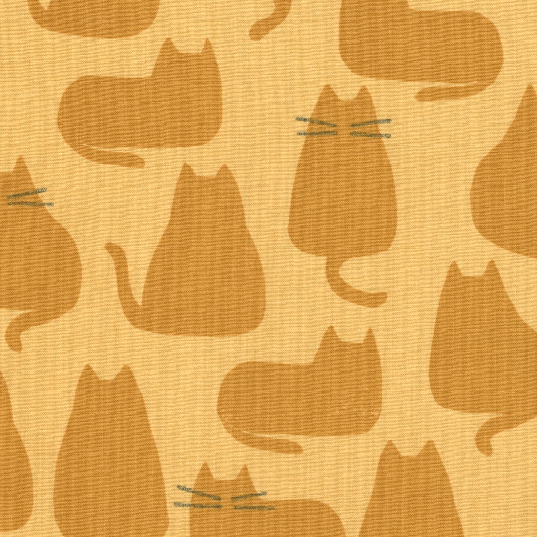 Makower Whiskers Cat Cotton Fabric in Golden