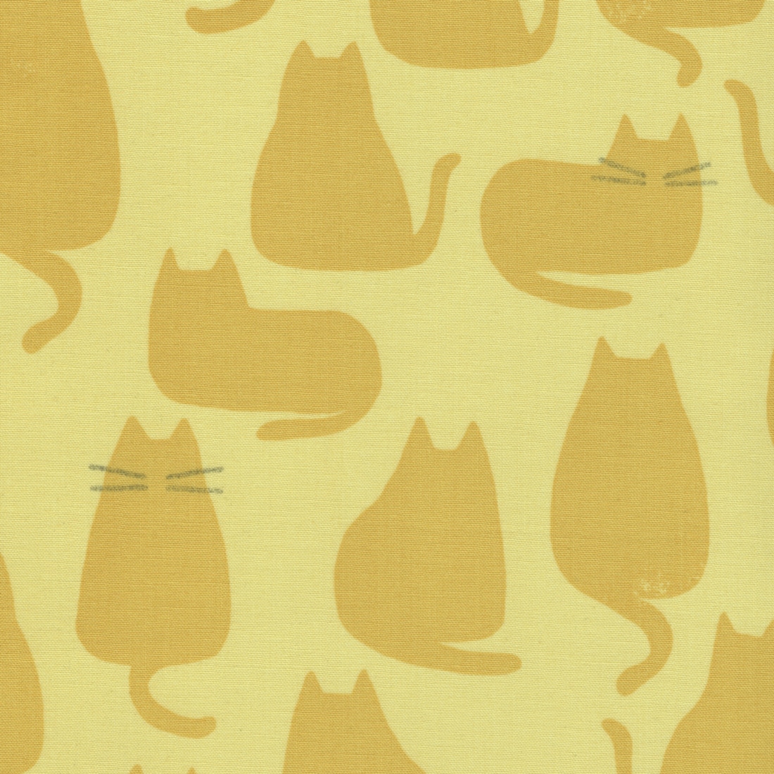 Makower Whiskers Cat Cotton Fabric in Sunshine