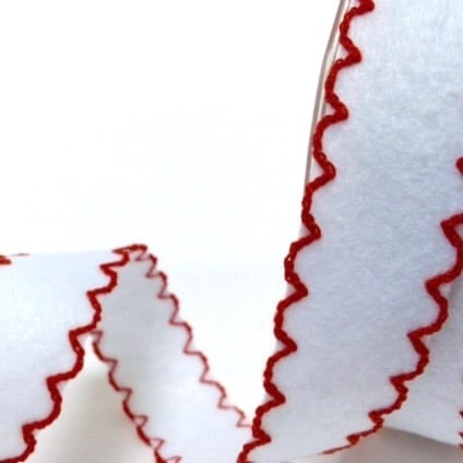 Felt Band with Scalloped Edges in 25mm White /Red