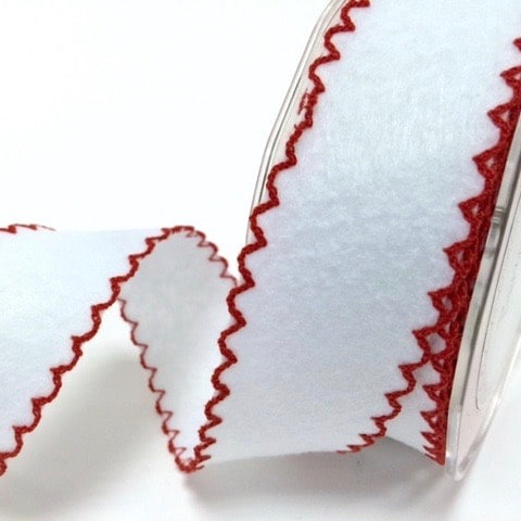Felt Band with Scalloped Edges in 38mm White / Red