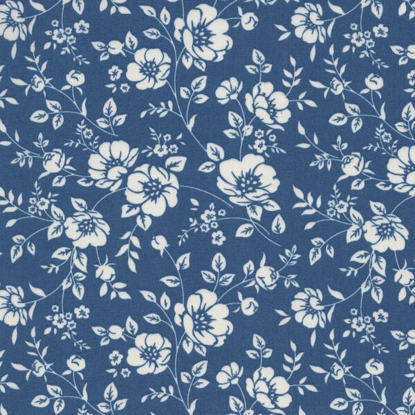 Milton Sweet Floral Cotton Fabric in Copen Indigo