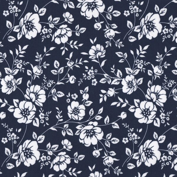 Milton Sweet Floral Cotton Fabric in Navy