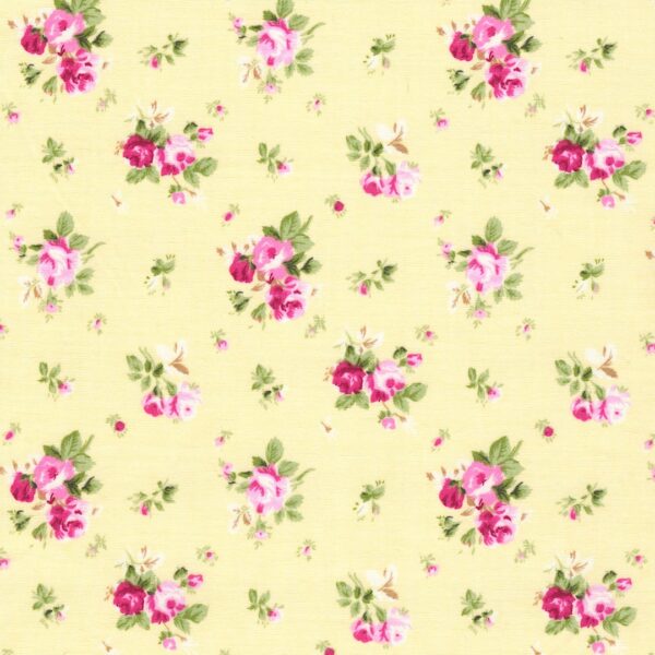 Rose and Hubble Floral Cotton poplin fabric with Darling print in Yellow