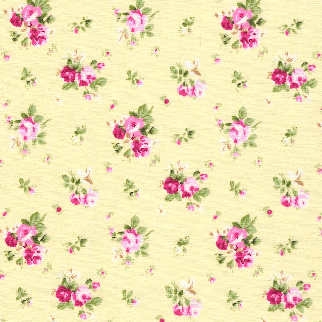 Rose and Hubble Floral Cotton poplin fabric with Darling print in Yellow