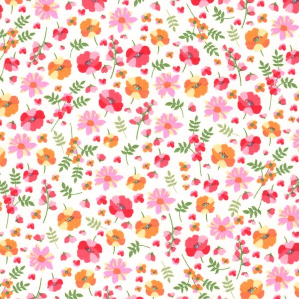 Rose & Hubble Floral Cotton poplin fabric with Sweet Jasmine print in Ivory Multi