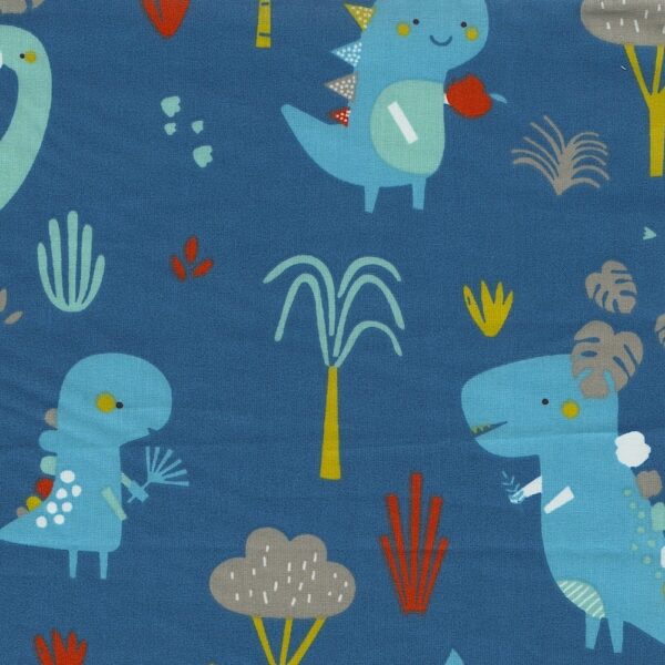 Blue Dinosaur Cotton Fabric in Grrroar in Chilling Blue on French Navy