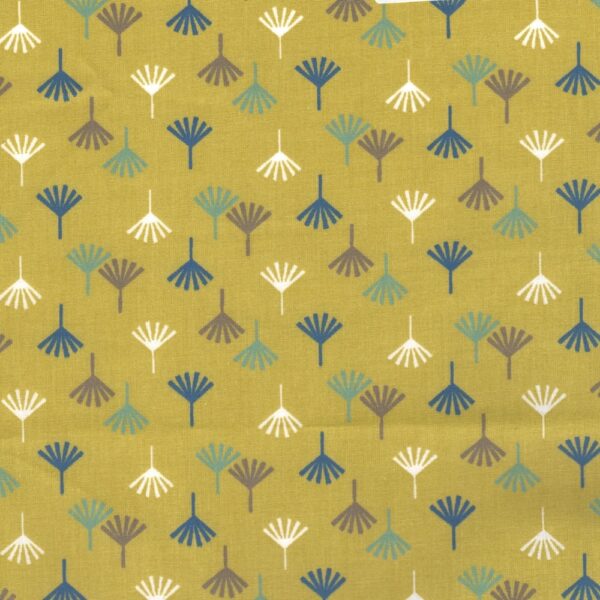 Blue Dinosaur Cotton Fabric in Tikama in Dino Trees in Lime