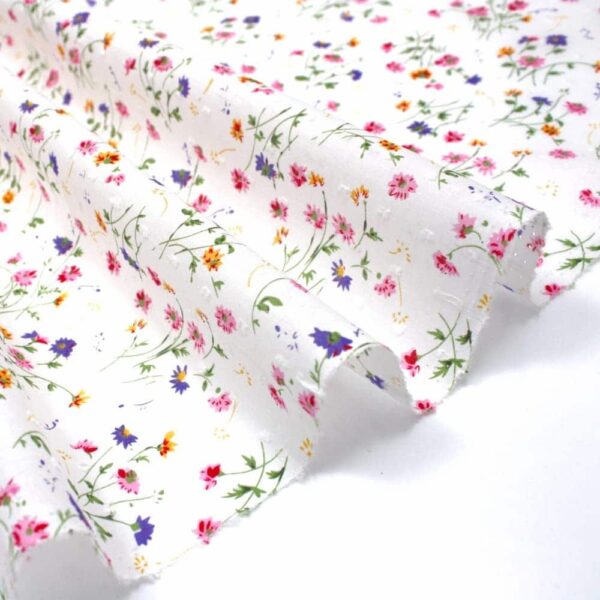 Dotted Swiss Fine Lawn Fabric in Delicate Multi Sprig on White #6