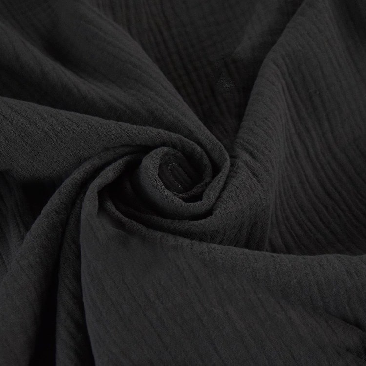 Organic Double Gauze Cotton Fabric in Plain in Black 01