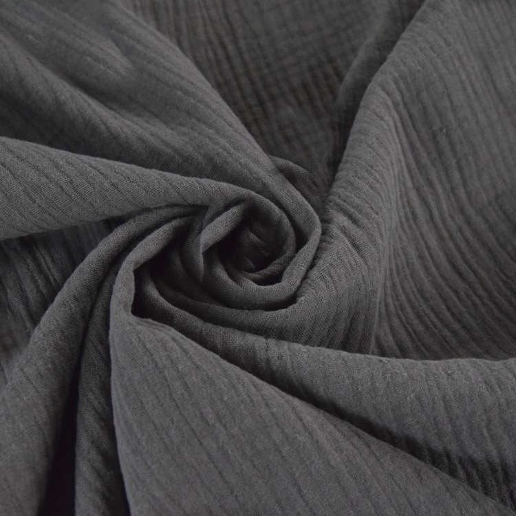 Organic Double Gauze Cotton Fabric in Plain in Dark Grey 02